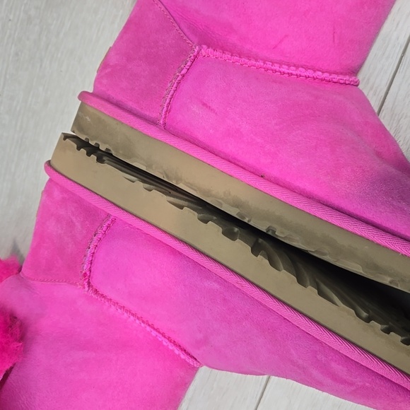 Ugg Australia Women Pink Mini Bailey Bow Short Shearling Lined Boots Shoes Sz 9 - Picture 9 of 14
